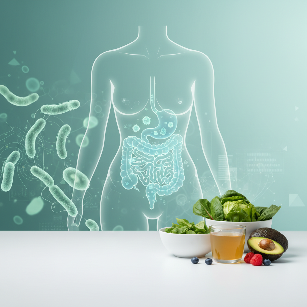 صورة رئيسية توضّح موضوع المقال: تغذية المرأة: دليل شامل لتعزيز صحة الأمعاء والميكروبيوم
